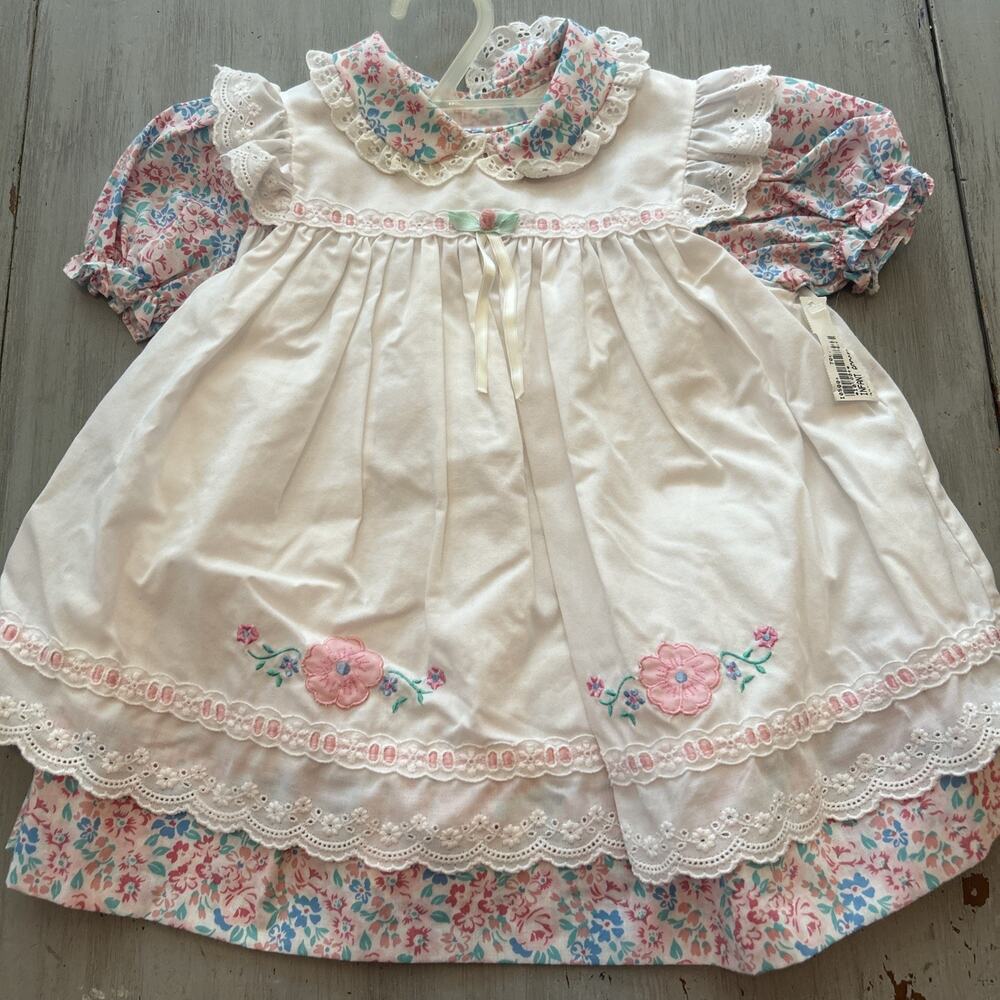NWT Floral Milkmaid Toddler Dress Sz 24 Months Lace Cottage Victorian Vtg 90s